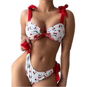 SOLY HUX Women's Bathing Suit Cute Print Tie Shoulder Bikini Sets Two Piece Swimsuit