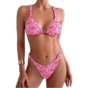 SOLY HUX Bathing Suit for Women Floral Print Triangle Tie Back Bikini Sets Two Piece Swimsuit