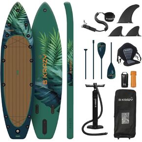High-End Inflatable Paddle Board by Bkrazy - Complete Package with Accessories & Bag - Perfect Stand up Paddle Board for Lakes, River and Ocean - 11 ft Paddle Board for Adults