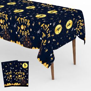 Halloween Tablecloth, 2 PCS 54" X 108" Halloween Tablecloth Plastic for Halloween Decorations, Rectangle Halloween Table Cloth Disposable Trick or Treat Pumpkin Witches Table Cover for Halloween Party