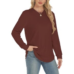 AURUZA البلوز للنساء الصوف طويلة الأكمام Crewneck البلوز المرأة السببية فضفاضة تناسب البلوز تونك ملابس الخريف in Kuwait