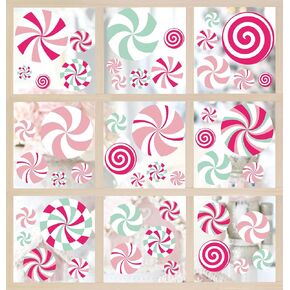 Christmas Window Cling Pink Green Candy Window Sticker Xmas Reusable PVC Window Decal for Winter Glass Mirror Decor, 9 Sheets