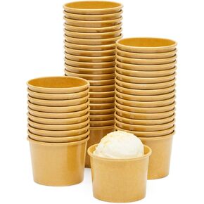 Juvale 50 Pack Brown Paper Ice Cream Cups, Disposable Dessert Bowls for Sundae Bar, Frozen Yogurt (5 ounces)