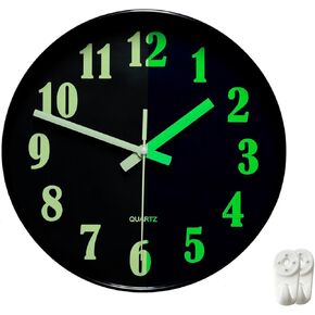 10 Inch Wall Clock Silent Non Ticking Quality Quartz Luminous Black Clock Battery Operated Round Easy to Read for Living Room, Office, Kitchen, Classroom, School, Home