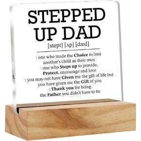 Gifts for Stepdad Stepfather Bonus Dad, Stepped up dad Definition Desk Decor Acrylic Desk Plaque Sign with Wood Stand Home Office Desk Sign Keepsake Step Dad Father's Day Present