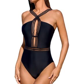 CUPSHE Women's One Piece Swimsuit Bathing Suit High Neck Front Crisscross Cutout Back Self Tie Adjustable Straps