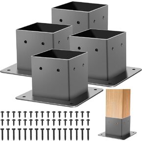 4x4 Post Base, 4Pcs Post Brackets (Inner Size 3.5"x3.5"), Black Powder-Coated Heavy Duty Steel Fence Post Anchor for Deck Porch Railing Pergola Support