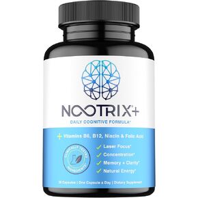 Plus - Brain Supplements for Memory & Focus | Nootropic to Support Concentration & Brain Health | Vitamin B1, Vitamin B6, Vitamin B12, Sunflower Lecithin Phosphatidylserine | 60 Vegan Capsules