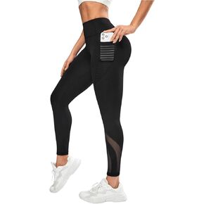 SweatyRocks Women's High Waist Mesh Yoga Capris Tummy Control Workout Athletic Running Capri Leggings with Side Pockets