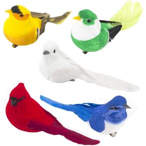 5 Pcs Artificial Birds Small Fake Feather Bird Figure for Craft Home Decor Tree Outdoor Ornaments Red Cardinal Bluebird Goldfinch Dove Bird