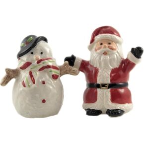 Attractives Christmas Santa & Snowman North Pole Winter Ceramic Magnetic Salt Pepper Shakers