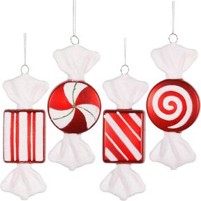 Vickerman 6" Red-White Candy Christmas Ornament - 4 per Set - Reliable and Ready to Hang - Candy Ornaments - Holiday Decor - Christmas Ornaments - Fun Holiday Decor