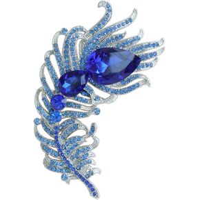 4.33" Rhinestone Crystal Peacock Feather Brooch Pin Pendant BZ5038