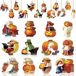 JUNEBRUSHS 36 Pack Fall Thanksgiving Wooden Ornaments for Home, Double-Sided Printing Leaves Pumpkin Decorations for Tree Mantel Porch Hanging with Pre-Drill Hole Ropes for Fall Harvest Party Decor