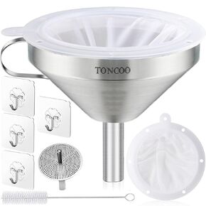 5 Inch Stainless Steel Funnel with Strainer and 200 Fine Mesh Filter, Food Grade Metal Funnel, Cooking Oil Filter, Oil Strainer for Deep Fryer, Milk Strainer, Funnels for Kitchen Use Filling Bottles