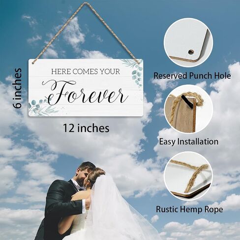 Krollma Ring Bearer Sign, Rustic Wedding Decor Sign Wall Hanging, Ring Security Wedding Ring Bearer Gifts for Wedding Reception Here Comes the Bride Sign Here Comes Your Forever Wall Art Decor in Saudi Arabia
