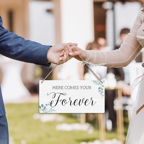 Krollma Ring Bearer Sign, Rustic Wedding Decor Sign Wall Hanging, Ring Security Wedding Ring Bearer Gifts for Wedding Reception Here Comes the Bride Sign Here Comes Your Forever Wall Art Decor in Saudi Arabia