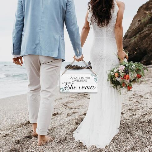 Krollma Ring Bearer Sign, Rustic Wedding Decor Sign Wall Hanging, Ring Security Wedding Ring Bearer Gifts for Wedding Reception Here Comes the Bride Sign Here Comes Your Forever Wall Art Decor in Saudi Arabia