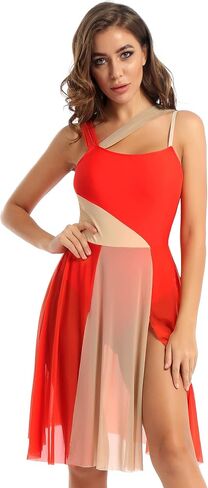 CHICTRY Women's Patchwork Color Cami Sleeveless Lyrical Modern Contemporary Leotard Dress Ballroom Dancing Costume in Saudi Arabia