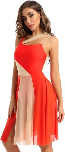 CHICTRY Women's Patchwork Color Cami Sleeveless Lyrical Modern Contemporary Leotard Dress Ballroom Dancing Costume in Saudi Arabia