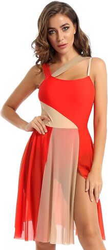 CHICTRY Women's Patchwork Color Cami Sleeveless Lyrical Modern Contemporary Leotard Dress Ballroom Dancing Costume in Saudi Arabia