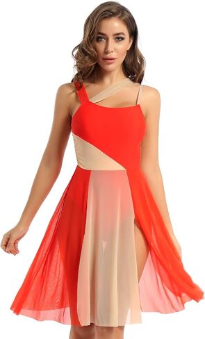 CHICTRY Women's Patchwork Color Cami Sleeveless Lyrical Modern Contemporary Leotard Dress Ballroom Dancing Costume in Saudi Arabia