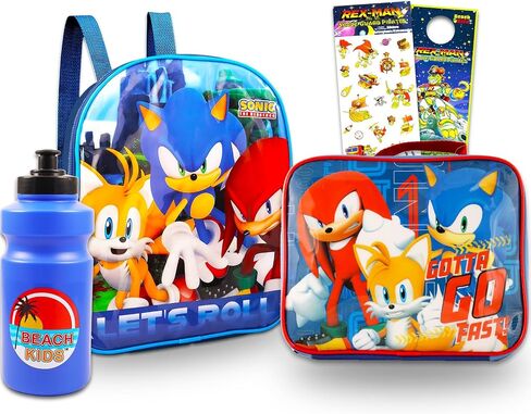 Sonic the Hedgehog Mini Backpack with Lunch Box Set - Bundle with 11" Sonic Small Backpack, Sonic Lunch Bag, Stickers, Water Bottle, More | Sonic Backpack for Toddler Boys in Saudi Arabia