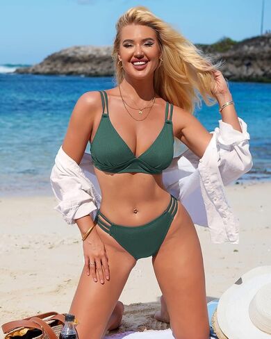 شارمو مضلع مثلث عالية قطع بيكيني قطع صفيق بيكيني مجموعات للنساء منتصف الارتفاع مثير قطعتين بِدل السباحة 2024 in Kuwait