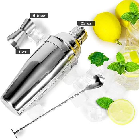 Cocktail Shaker, 25oz Martini Shaker Drink Shaker with Built In Strainer for Bartending, Stainless Steel Bar Shaker Large Bartender Shaker Margarita Mixer for Mixed Drinks in Saudi Arabia