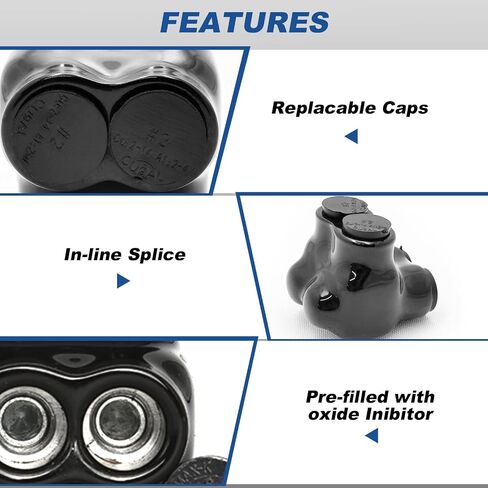 Black Insulated in-Line Splice Alumiconn Connector 2 Set Screws -2 Port Dual Entry -2-14 AWG Wire Range - Slotted or 5/32" Allen Hex - Dual-rated Aluminum to Copper Wire Connectors -CU9AL - (16 Pack) in Saudi Arabia