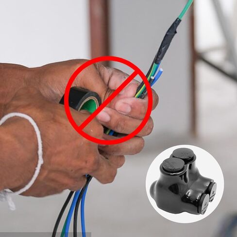 Black Insulated in-Line Splice Alumiconn Connector 2 Set Screws -2 Port Dual Entry -2-14 AWG Wire Range - Slotted or 5/32" Allen Hex - Dual-rated Aluminum to Copper Wire Connectors -CU9AL - (16 Pack) in Saudi Arabia