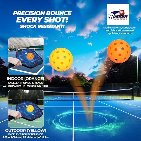 USAPA Approved SmashAce Pickleball Paddles Set of 4 - Fiberglass Surface Pickle Ball Set Including 4 Paddles, 4 Balls, 4 Cooling Towels & Portable Carry Bag - Perfect Pickleball Gift for Men & Women in Saudi Arabia