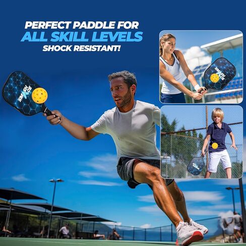 USAPA Approved SmashAce Pickleball Paddles Set of 4 - Fiberglass Surface Pickle Ball Set Including 4 Paddles, 4 Balls, 4 Cooling Towels & Portable Carry Bag - Perfect Pickleball Gift for Men & Women in Saudi Arabia