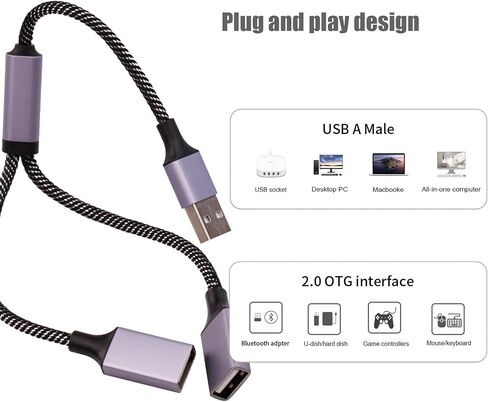 USB C Male to Dual USB Female Adapter(10 inch long), USB C to Double USB Splitter, C to Two Type A 2.0 OTG Adapter, Multiple Hub for Laptop,Tablet,Telephone,Flash Disk Drive, Gaming Consoles(Grey) in Saudi Arabia