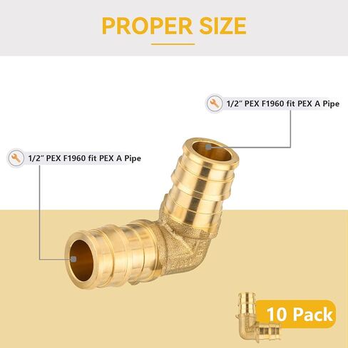 10 Pack PEX A Expansion 90° Elbow,1/2 Inch F1960 Brass Pex A Full Flow Expansion Fittings,1/2"x 1/2" Elbow for PEX A Pipe Tubing Connection in Kuwait