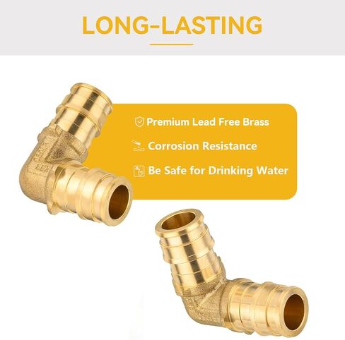 10 Pack PEX A Expansion 90° Elbow,1/2 Inch F1960 Brass Pex A Full Flow Expansion Fittings,1/2"x 1/2" Elbow for PEX A Pipe Tubing Connection in Kuwait