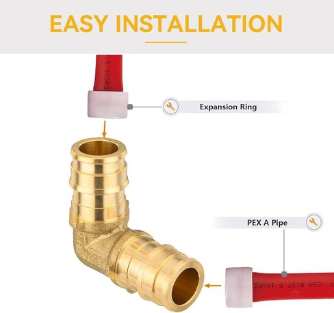 10 Pack PEX A Expansion 90° Elbow,1/2 Inch F1960 Brass Pex A Full Flow Expansion Fittings,1/2"x 1/2" Elbow for PEX A Pipe Tubing Connection in Kuwait