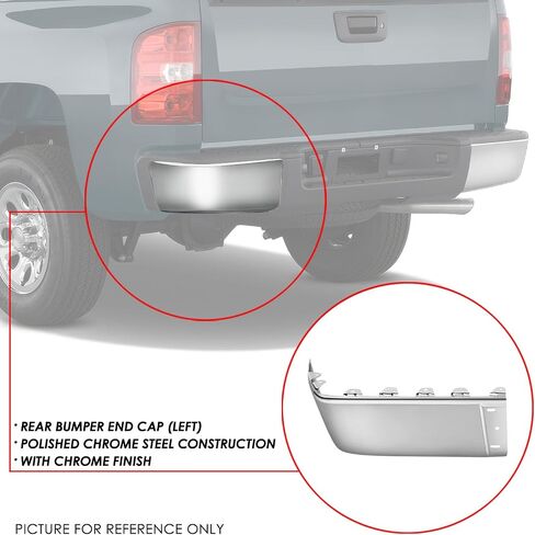 غطاء نهاية المصد الخلفي الأيمن من DNA MOTORING متوافق مع 07-13 Silverado/Sierra 1500 2500HD 3500HD Fleetside مع فتحات مستشعر، كروم، BUMP-R-CS07-C-01-CH-R in Saudi Arabia