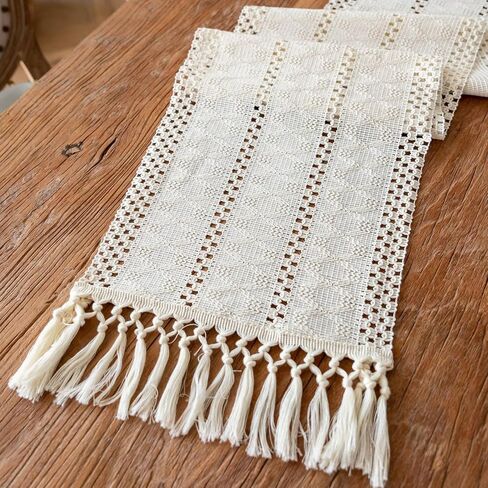 Boho Table Runner 48 Inches Long for Fall Home Decor Farmhouse Rustic Table Runner Beige Macrame Table Decoration with Tassels Made of Cotton Linen for Spring Living Room Bridal Shower (12x48) in Saudi Arabia
