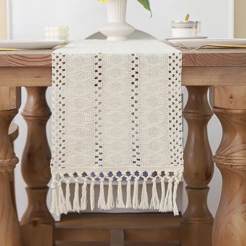 Boho Table Runner 48 Inches Long for Fall Home Decor Farmhouse Rustic Table Runner Beige Macrame Table Decoration with Tassels Made of Cotton Linen for Spring Living Room Bridal Shower (12x48) in Saudi Arabia