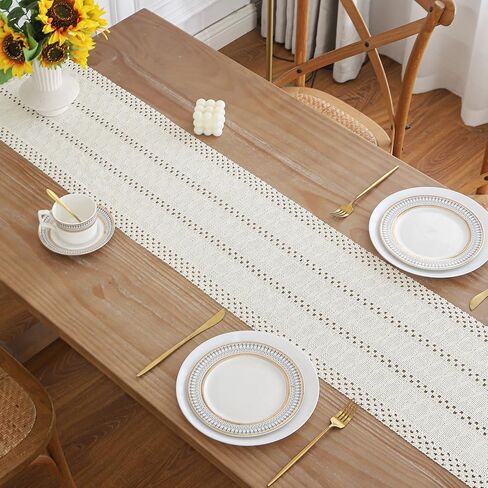 Boho Table Runner 48 Inches Long for Fall Home Decor Farmhouse Rustic Table Runner Beige Macrame Table Decoration with Tassels Made of Cotton Linen for Spring Living Room Bridal Shower (12x48) in Saudi Arabia