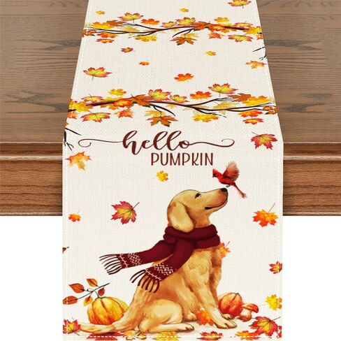 Fall Dog Table Runners, Fall Leaves and Pumpkins Decor for Kitchen Dining Party, 13x72 Inches in Saudi Arabia