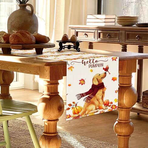 Fall Dog Table Runners, Fall Leaves and Pumpkins Decor for Kitchen Dining Party, 13x72 Inches in Saudi Arabia