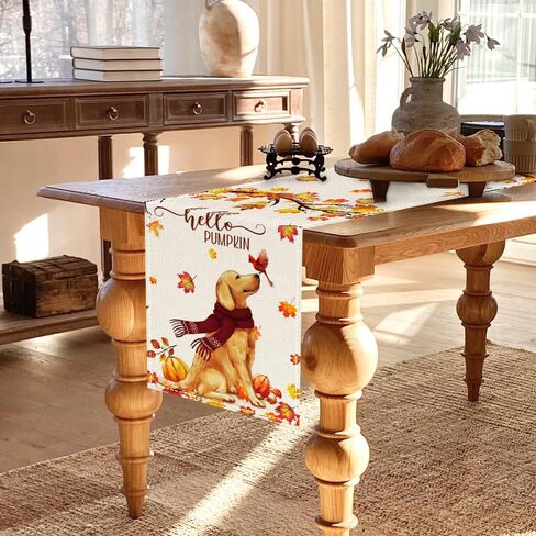 Fall Dog Table Runners, Fall Leaves and Pumpkins Decor for Kitchen Dining Party, 13x72 Inches in Saudi Arabia