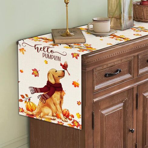 Fall Dog Table Runners, Fall Leaves and Pumpkins Decor for Kitchen Dining Party, 13x72 Inches in Saudi Arabia