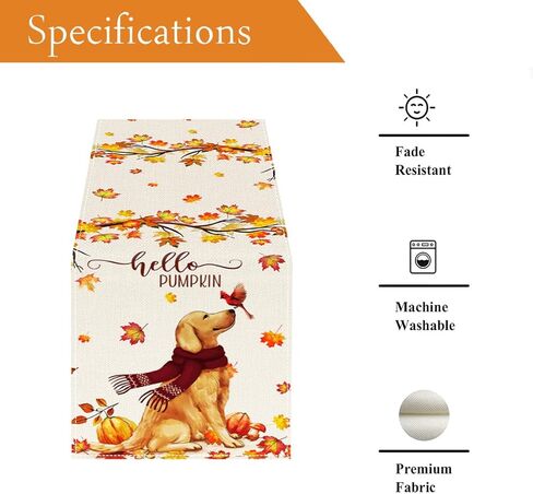 Fall Dog Table Runners, Fall Leaves and Pumpkins Decor for Kitchen Dining Party, 13x72 Inches in Saudi Arabia