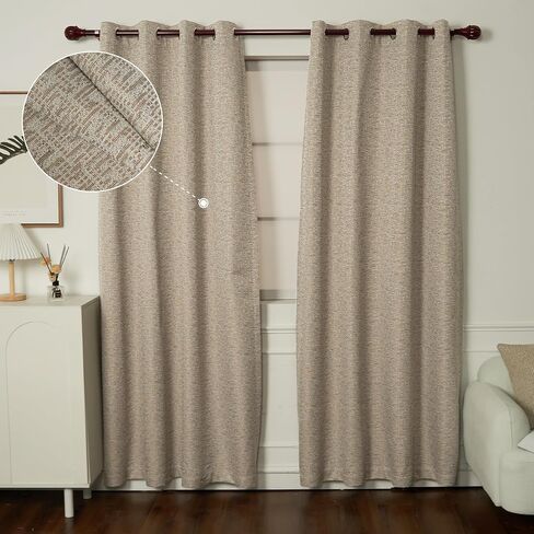 INLINAS 52W x 84L Inch Premium Jacquard 100% Blackout Curtains with Greek Key Pattern for Enhanced Comfort and Style Set of 2 Panels, Light Brown in Saudi Arabia