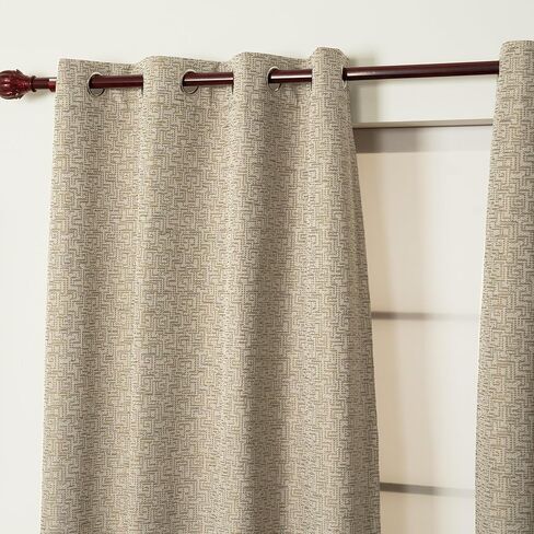 INLINAS 52W x 84L Inch Premium Jacquard 100% Blackout Curtains with Greek Key Pattern for Enhanced Comfort and Style Set of 2 Panels, Light Brown in Saudi Arabia