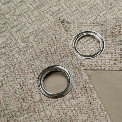 INLINAS 52W x 84L Inch Premium Jacquard 100% Blackout Curtains with Greek Key Pattern for Enhanced Comfort and Style Set of 2 Panels, Light Brown in Saudi Arabia