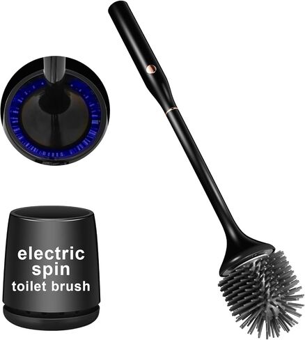 Electric Toilet Brush and Holder Set,Toilet Bowl Brush,Wireless Electric Spin Scrubber,with Silicone Brush Head Self-Cleaning Light and Ventilated Slot Base,USB Charging Cable,Wall Mount Sticker in Saudi Arabia